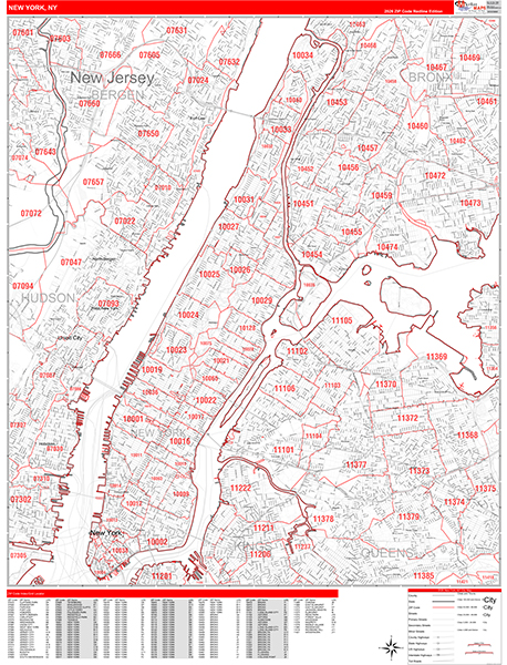 New York Zip Code Wall Map